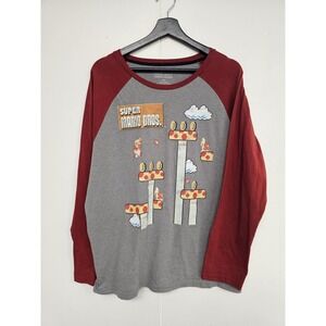 Super Mario Bros Shirt Mens 2XL Gray Long Sleeve Raglan Nintendo Graphic Tee